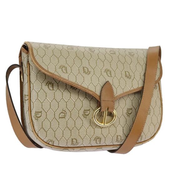 DIOR Honeycomb Canvas Shoulder Bag Pvc Leather Beige Gold - Picture 1 of 14